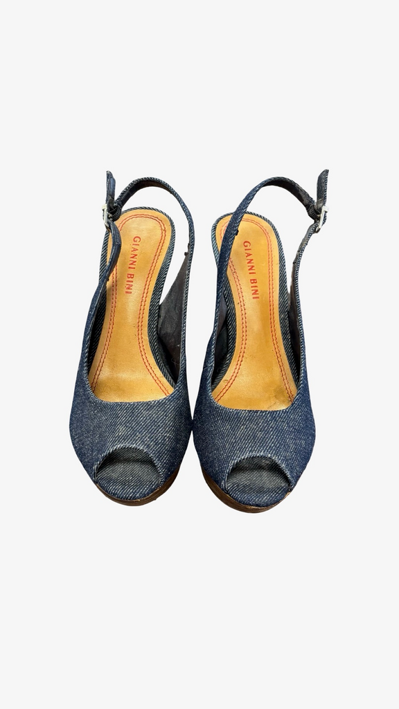 Size 7.5 Gianni Bini Denim Open-Toe Heels