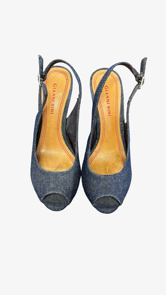 Size 7.5 Gianni Bini Denim Open-Toe Heels