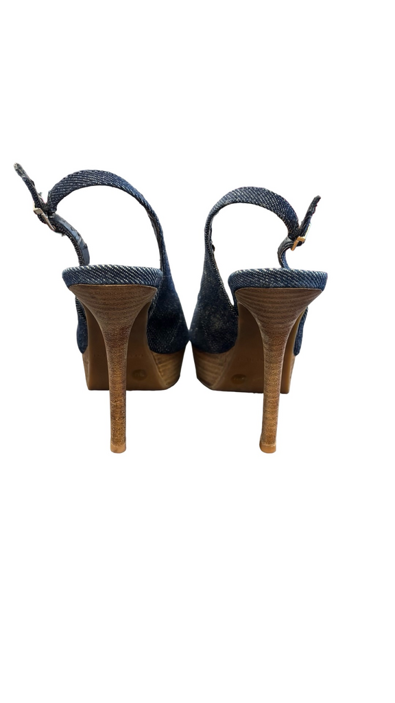 Size 7.5 Gianni Bini Denim Open-Toe Heels