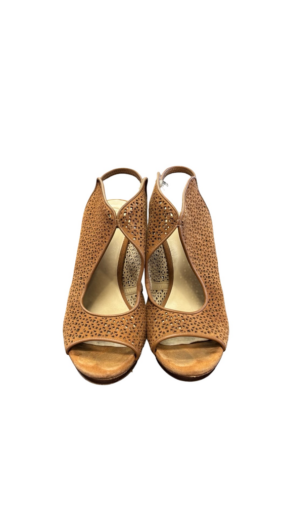 Size 7.5 Tory Burch Brown Open-Toe Heeled Sandals