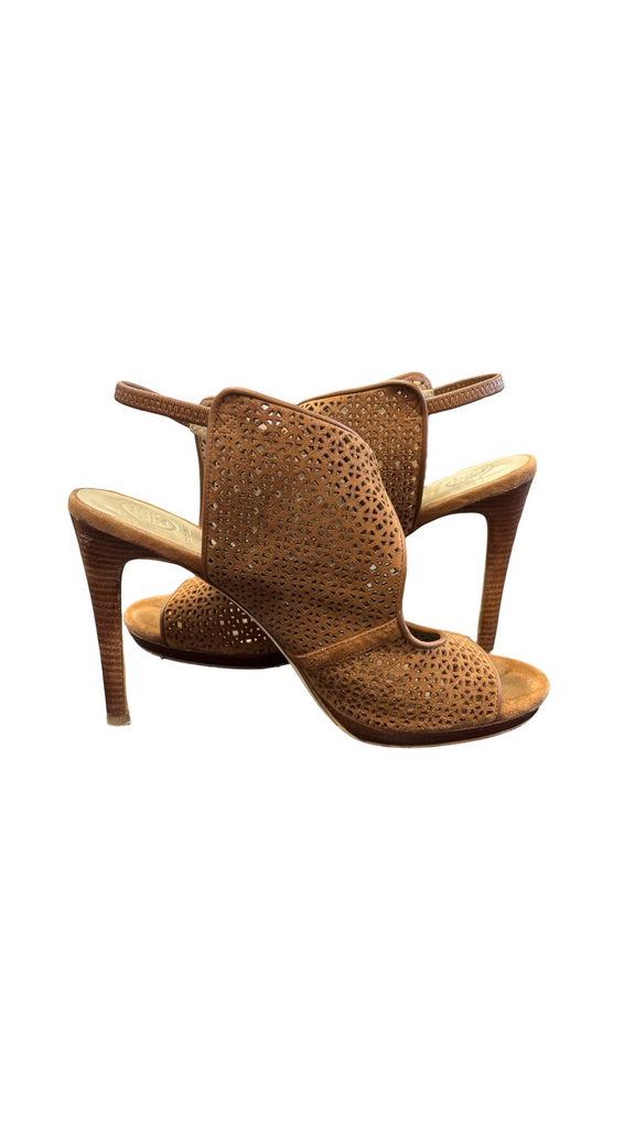 Size 7.5 Tory Burch Brown Open-Toe Heeled Sandals