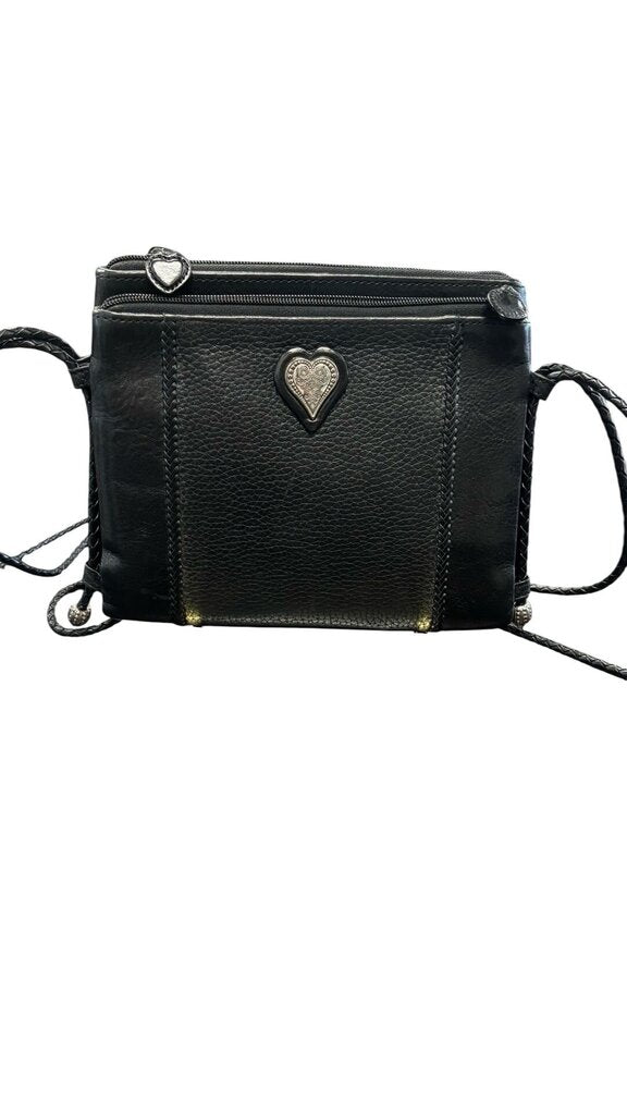 Brighton Black Leather Crossbody Bag with Heart Design