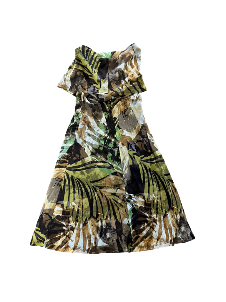 Tropical leaf patterned fabric on a white background