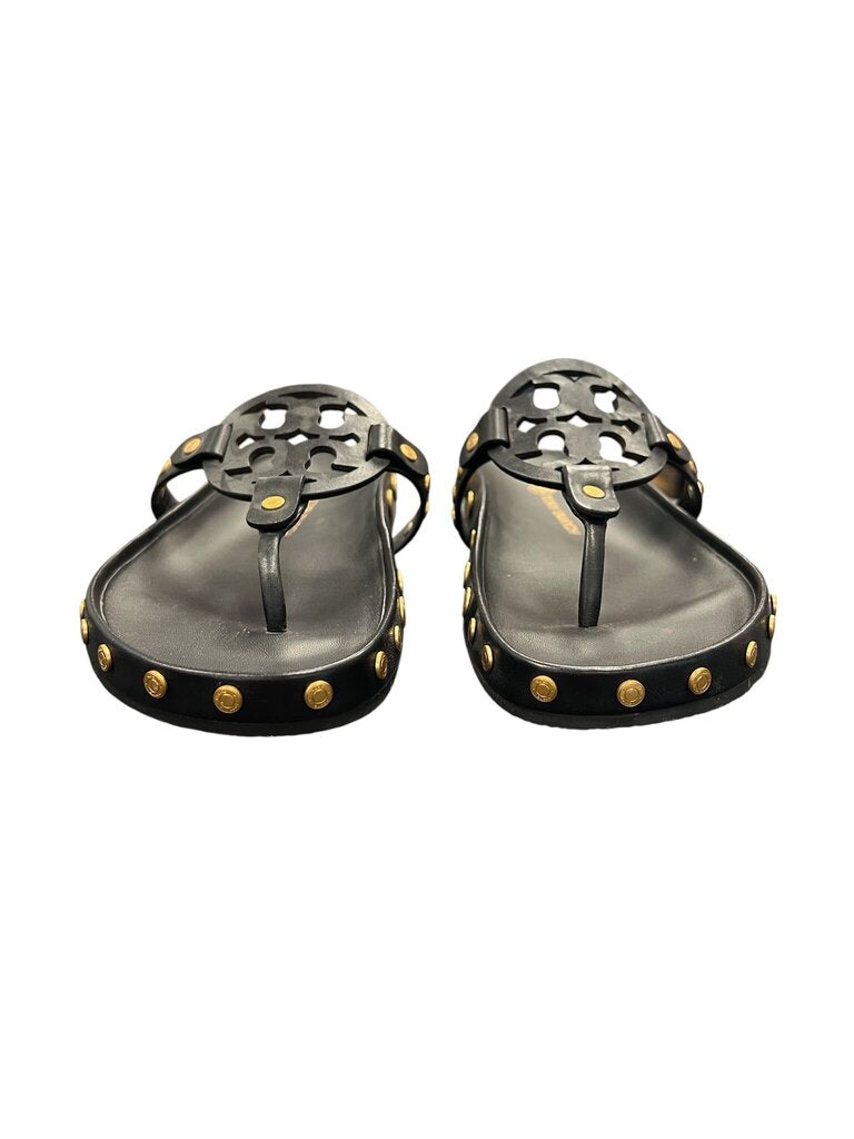Size 8- Tory Burch Black Leather Sandals with Gold Studs