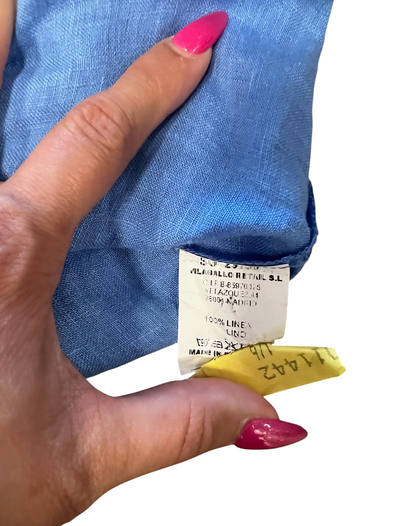 Size M- Blue and Beige Linen Dress