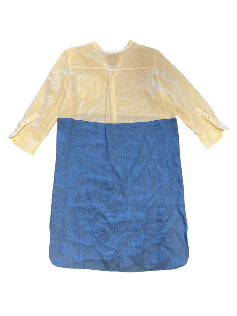 Size M- Blue and Beige Linen Dress