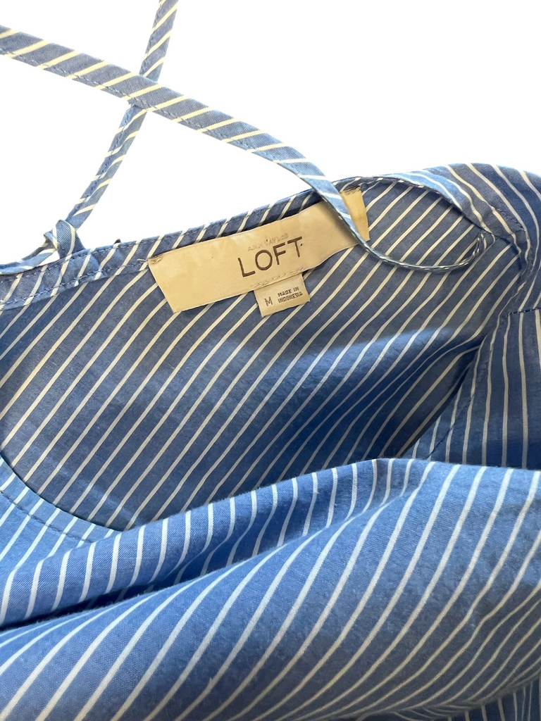 Size M- LOFT Women's Striped Blouse with Flared Sleeves