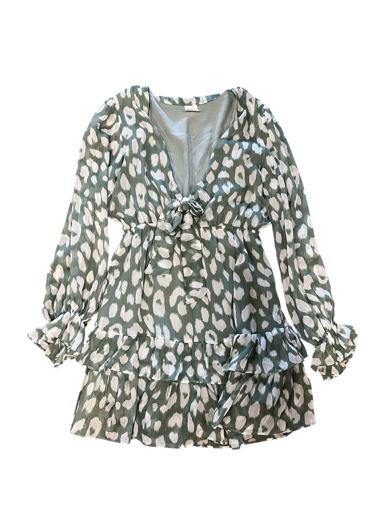Size M- By Together Green Leopard Print Dress