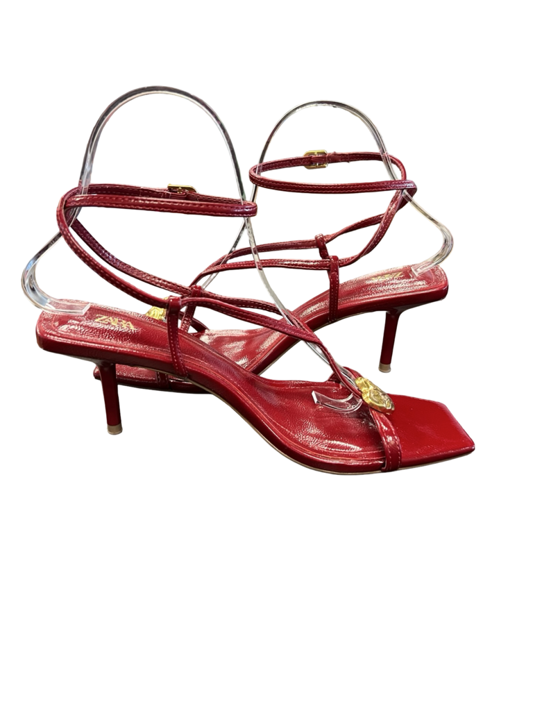 Size 38 Zara Red Strappy Heels with Heart Detail