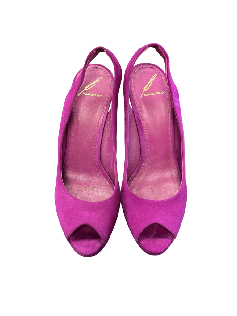 Size 8 Brian Atwood Purple Suede Peep Toe Heels