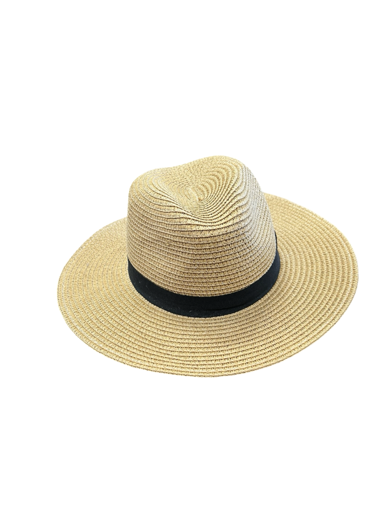 Wide Brim Straw Hat with Black Band