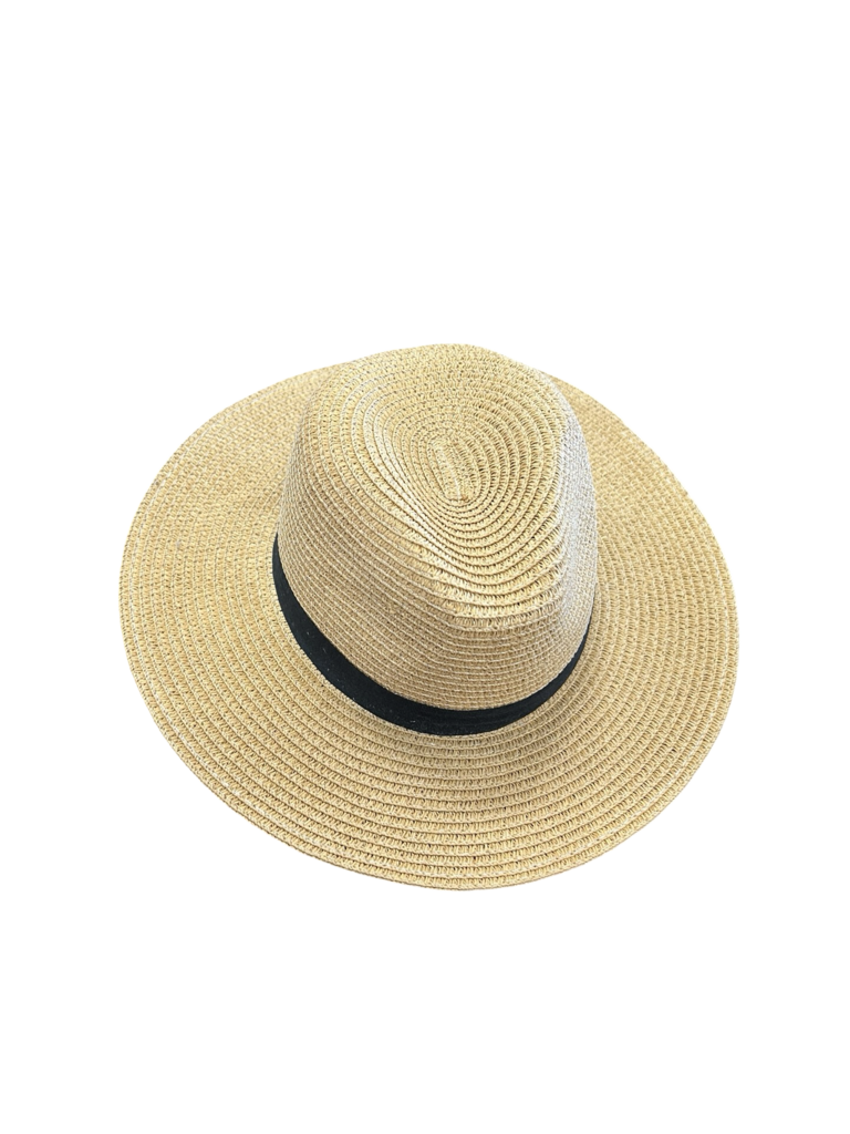 Wide Brim Straw Hat with Black Band