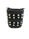 Kate Spade Black Woven Pearl-Embellished Bucket Bag
