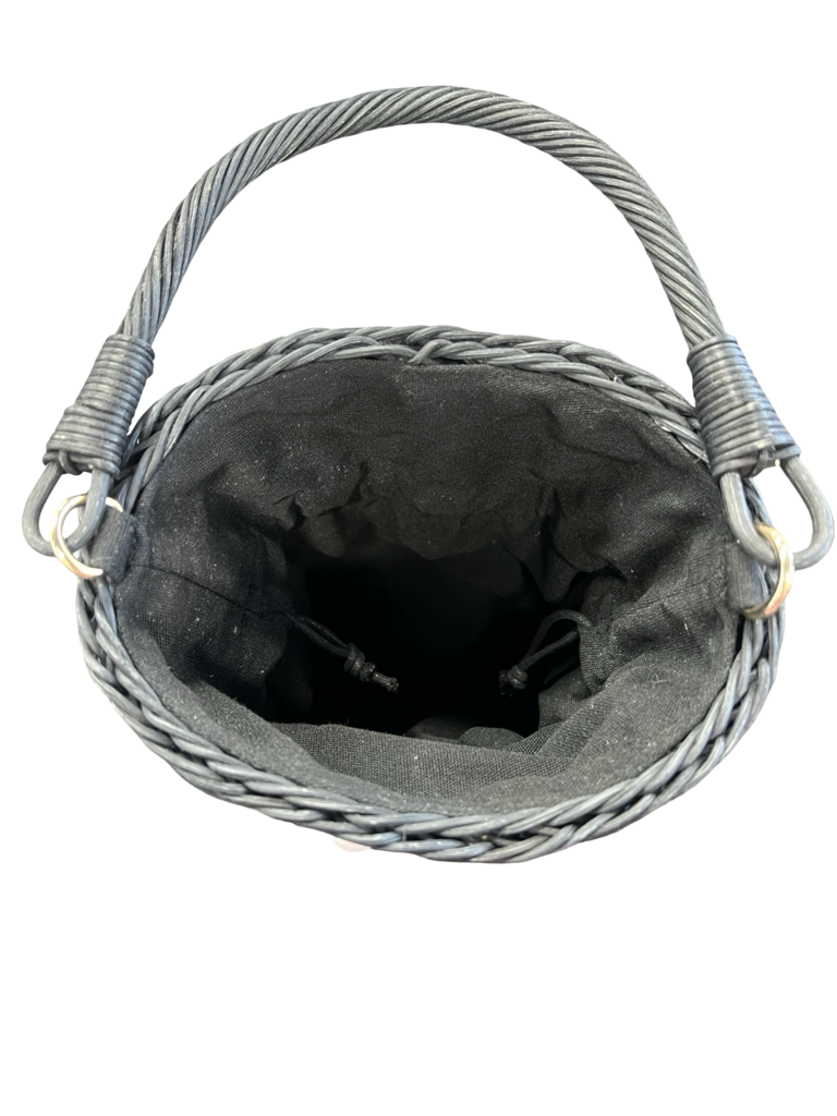 Kate Spade Black Woven Pearl-Embellished Bucket Bag