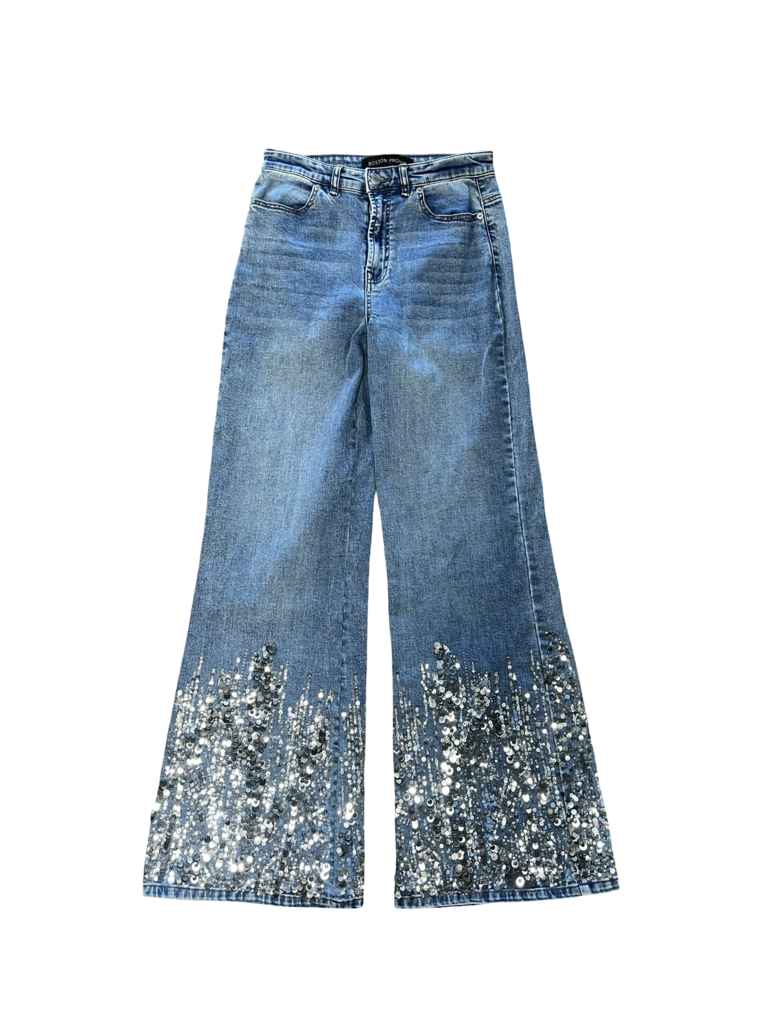 Size 4 Boston Proper Sequin Detailed Denim Flared Pants