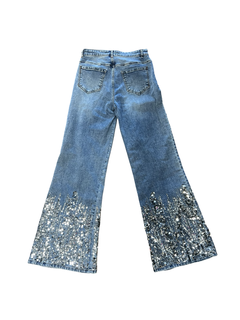 Size 4 Boston Proper Sequin Detailed Denim Flared Pants