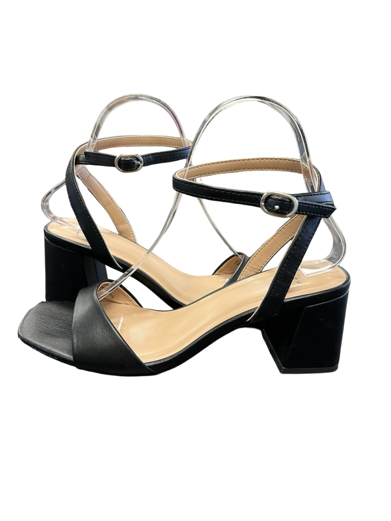 Size 7 Black Heeled Sandals with Ankle Strap