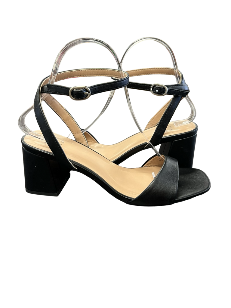 Size 7 Black Heeled Sandals with Ankle Strap