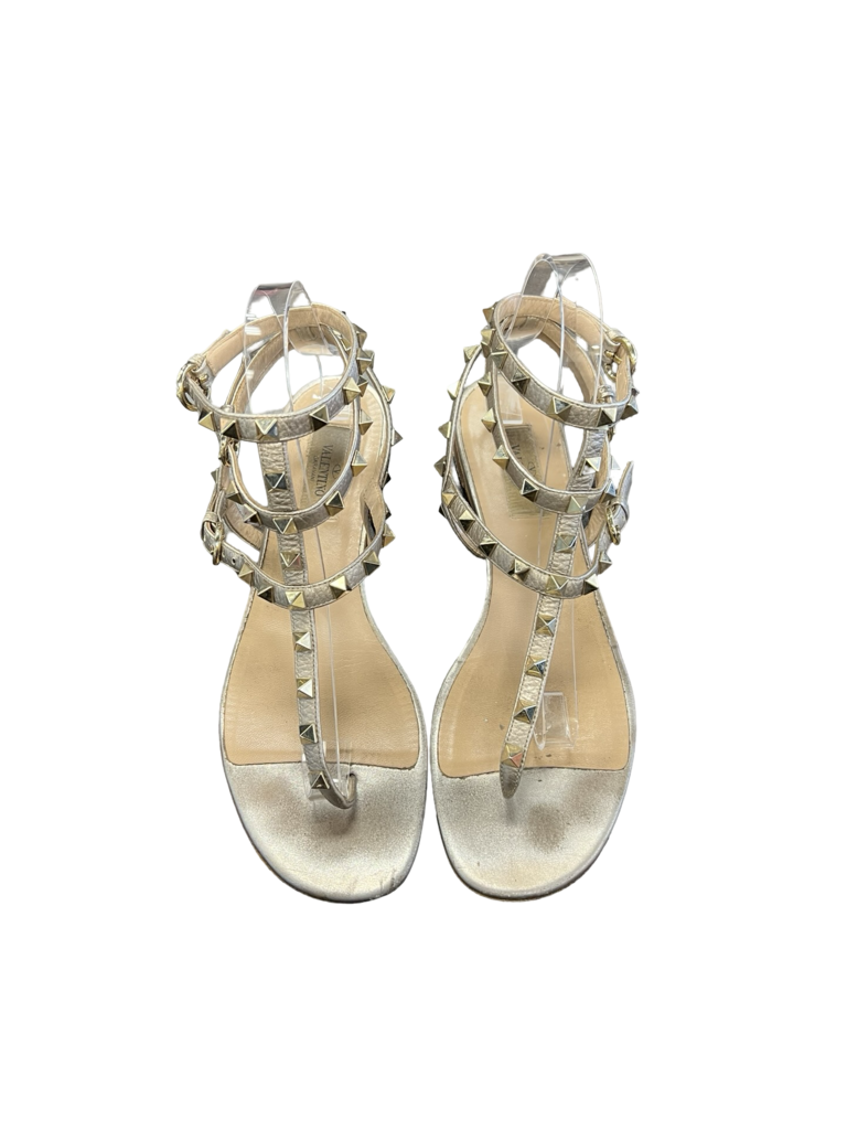 Size 38 1/2 Valentino Stylish Metallic Strappy Sandals with Studs