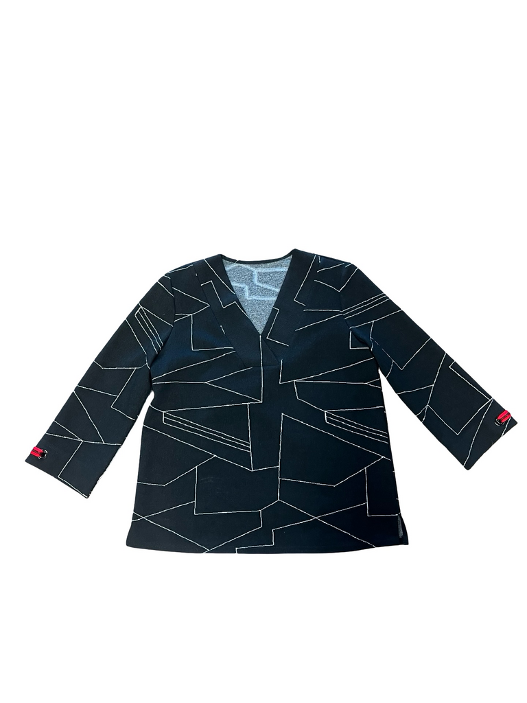 Joseph Ribkoff Black Long Sleeve Top with Geometric Design