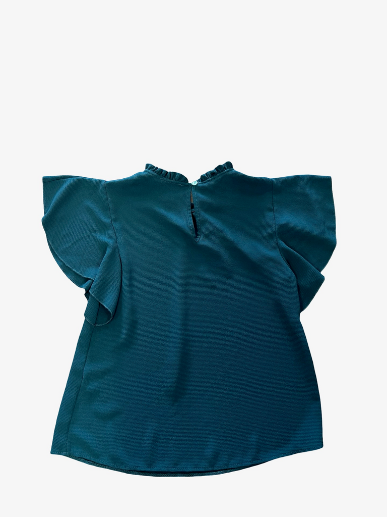 Small Boohoo Women's Dark Green Ruffle Sleeve Top