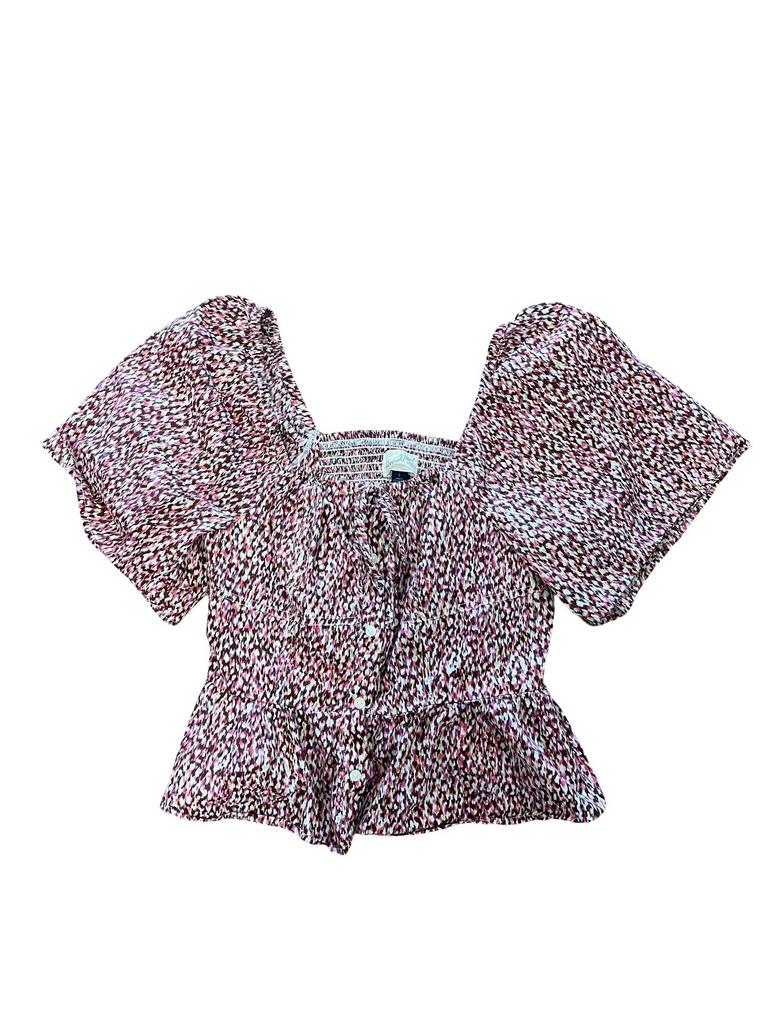 Small Universal Thread Women's Short-Sleeve Colorful Peplum Top