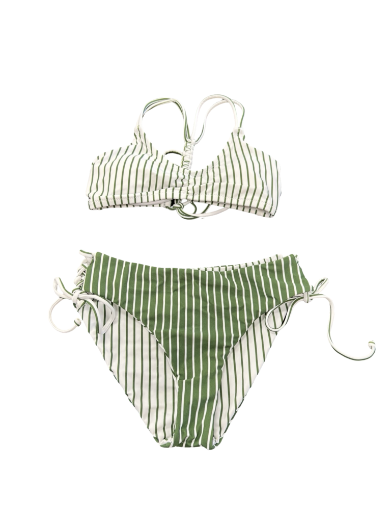 Small Cupshe Green and White Striped Bikini Set