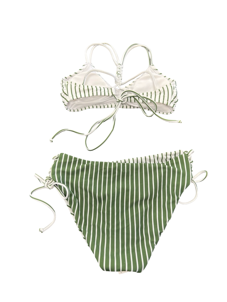 Small Cupshe Green and White Striped Bikini Set