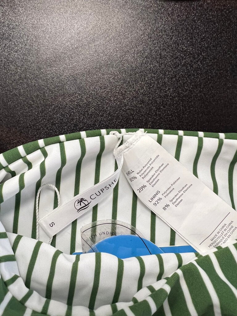 Small Cupshe Green and White Striped Bikini Set