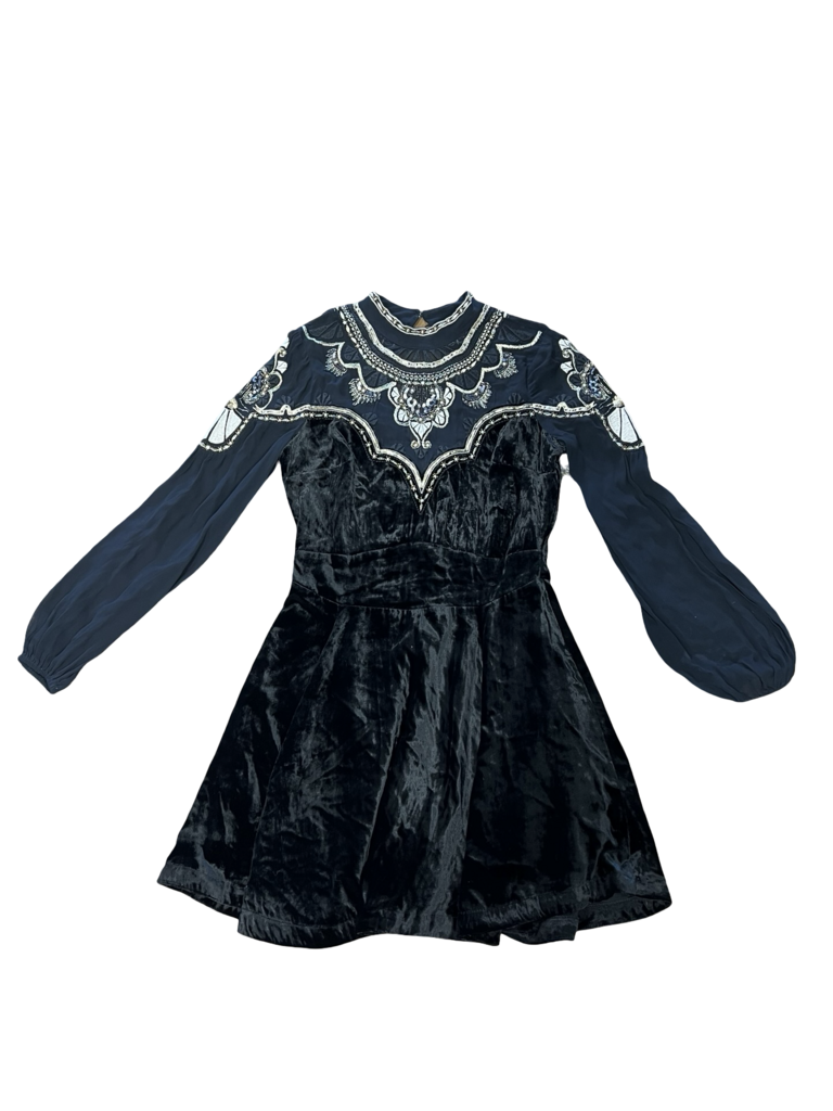 Size 6 Anthropologie Black Velvet Dress with Embellished Sleeves