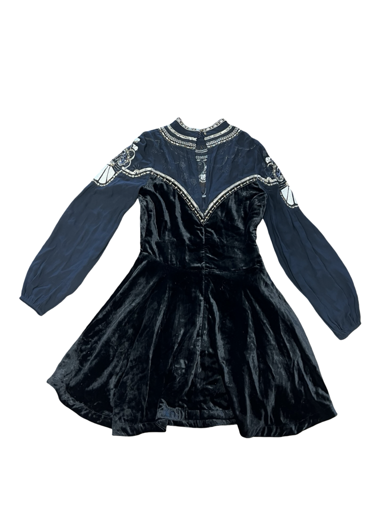 Size 6 Anthropologie Black Velvet Dress with Embellished Sleeves