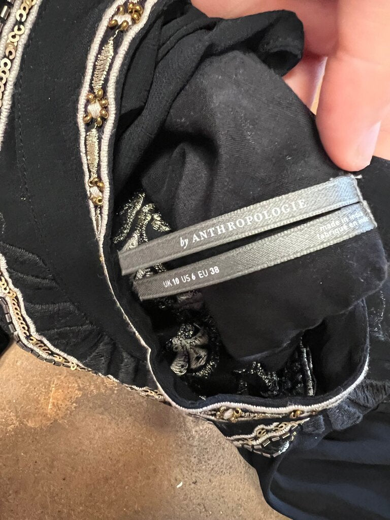 Size 6 Anthropologie Black Velvet Dress with Embellished Sleeves