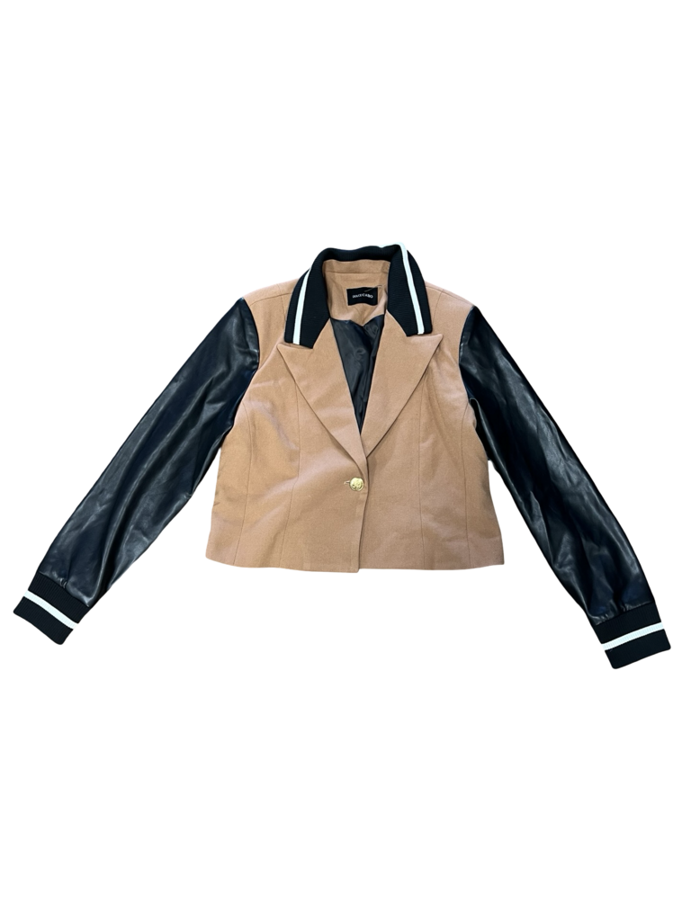 Medium Dolce Cabo Stylish Cropped Blazer with Leather Sleeves