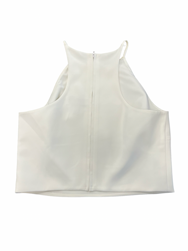 Size 8 Belle Badgley Mischka White Satin Crop Top
