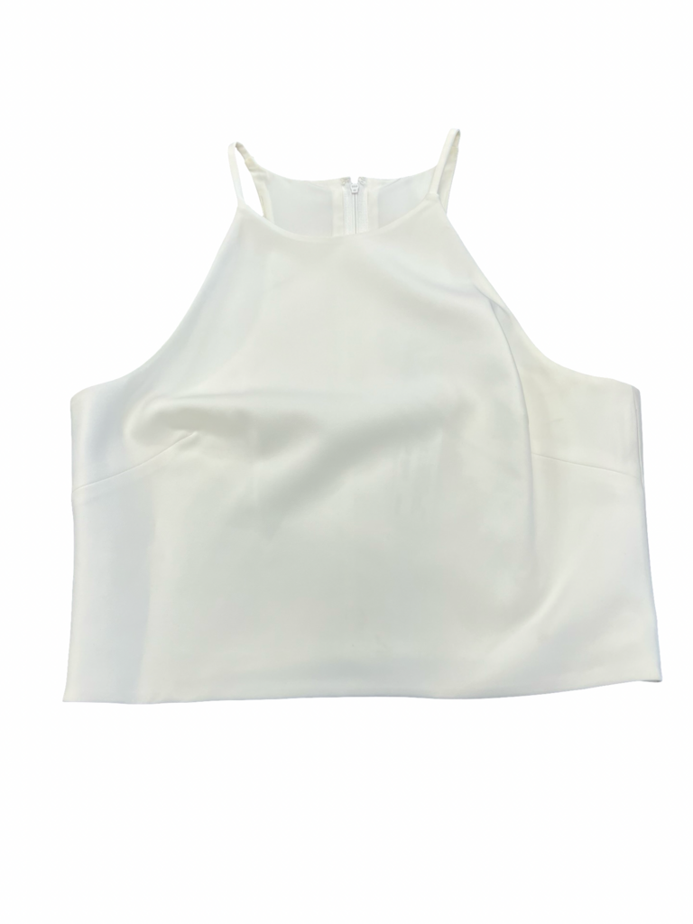 Size 8 Belle Badgley Mischka White Satin Crop Top