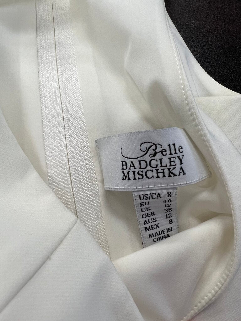 Size 8 Belle Badgley Mischka White Satin Crop Top