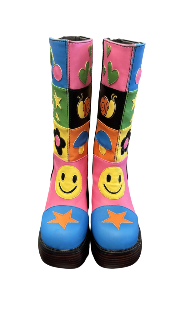 Size 6 Dolls Kill Colorful Block Pattern Knee-High Boots