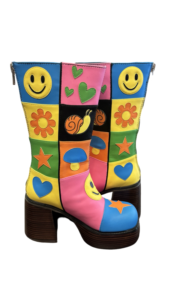 Size 6 Dolls Kill Colorful Block Pattern Knee-High Boots