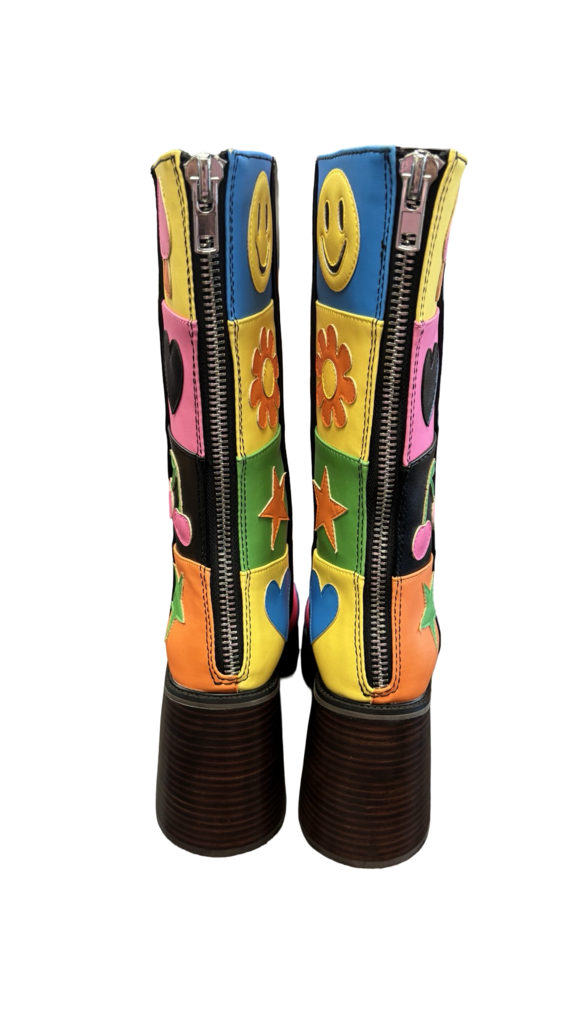 Size 6 Dolls Kill Colorful Block Pattern Knee-High Boots