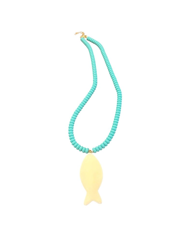Fish Pendant Necklace with Turquoise Beads