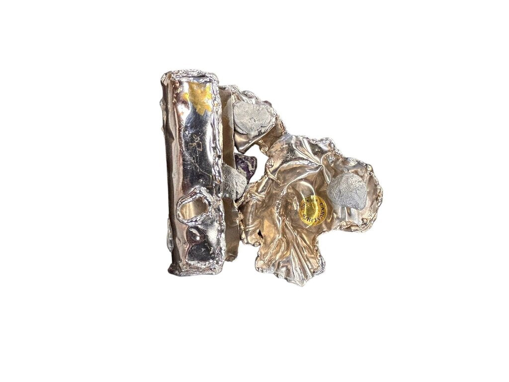 Unique Mixed-Media Silver and Amethyst Brooch