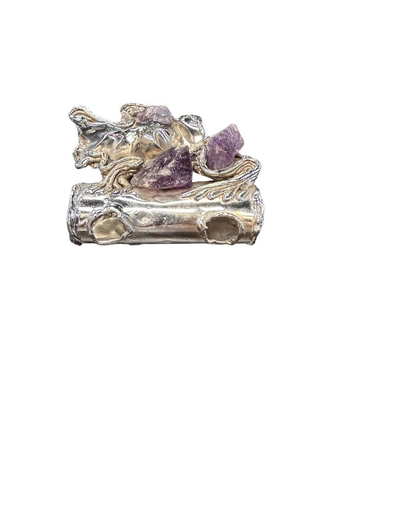 Unique Mixed-Media Silver and Amethyst Brooch