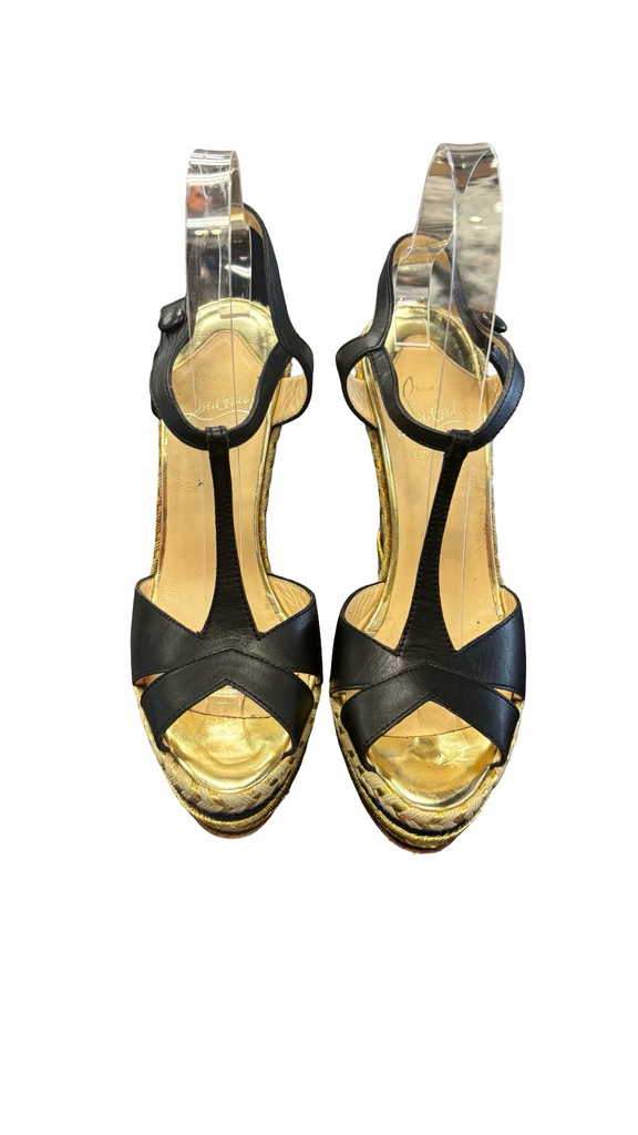 Size 39 Christian Louboutin Black and Gold Espadrille Heels