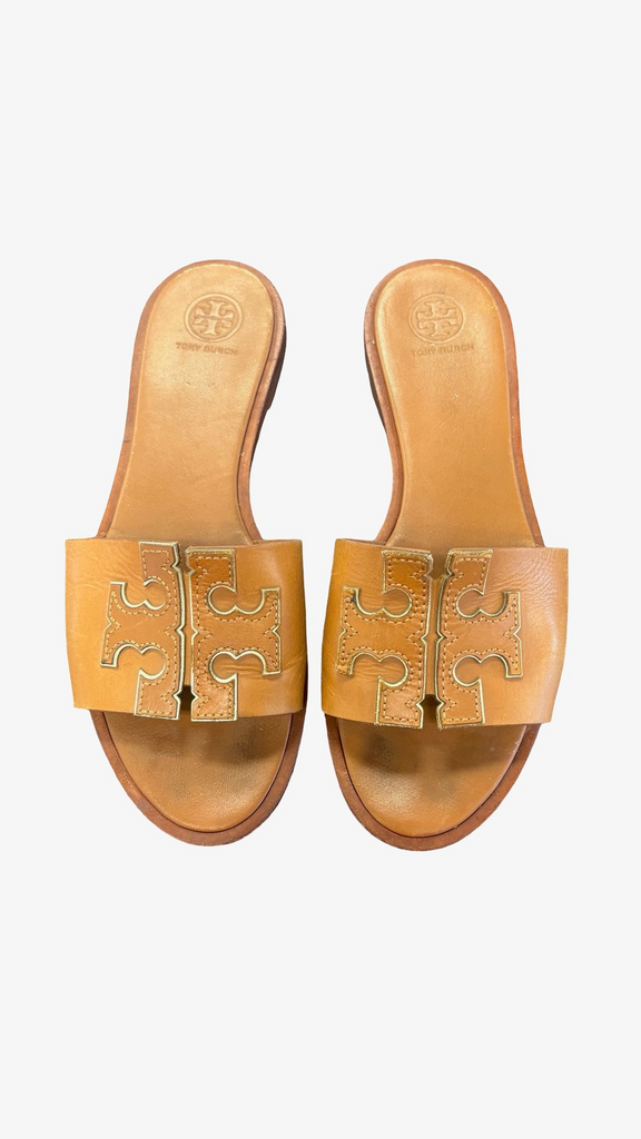 Size 9 Tory Burch Brown Leather Slip-On Sandals