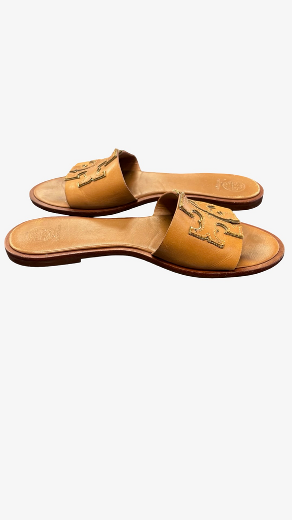 Size 9 Tory Burch Brown Leather Slip-On Sandals