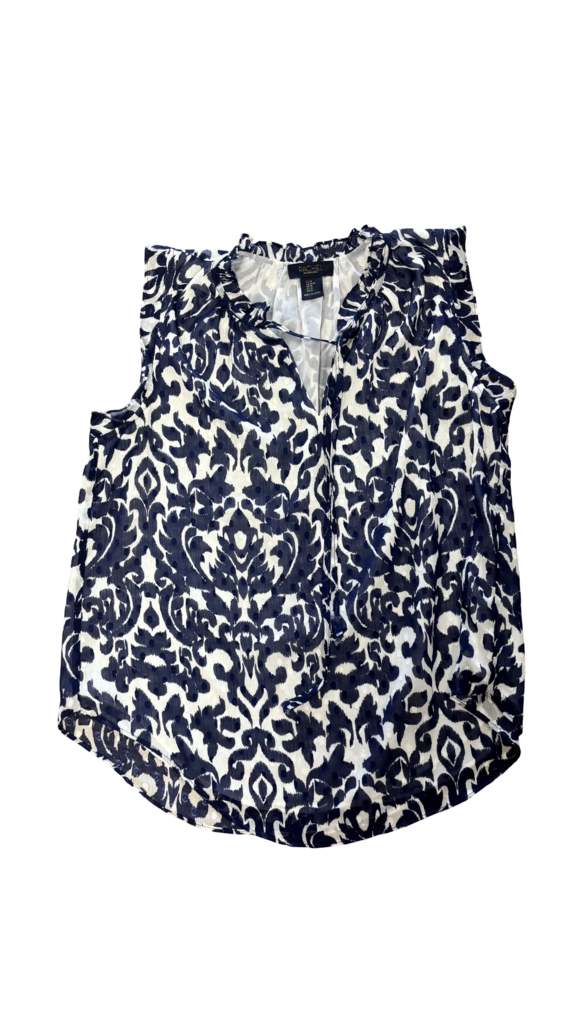 Medium Rachel Roy Navy and White Printed Blouse