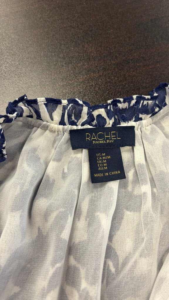 Medium Rachel Roy Navy and White Printed Blouse