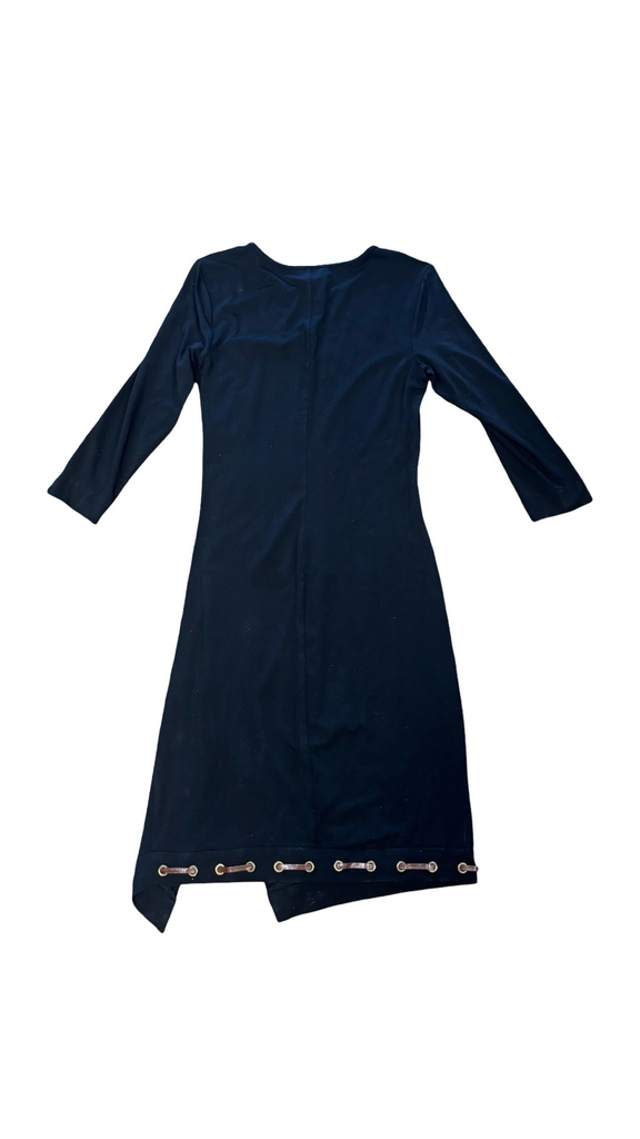 Medium Carmen Marc Valvo Black Dress with Faux Leather Details