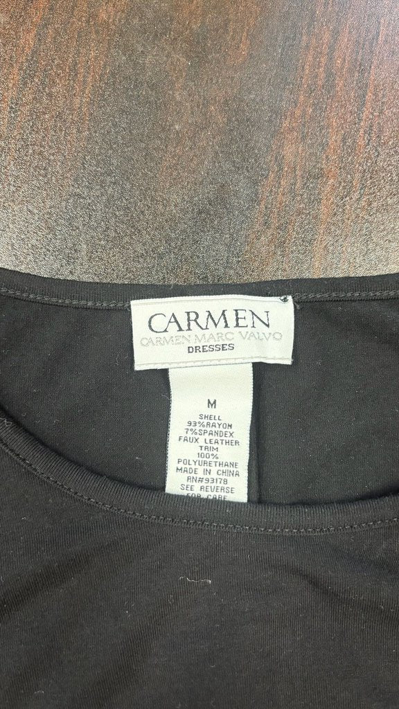 Medium Carmen Marc Valvo Black Dress with Faux Leather Details