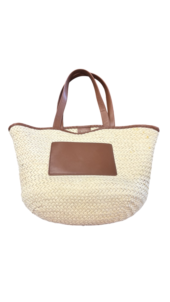 Loft Woven Straw Tote Bag with Faux Leather Handles